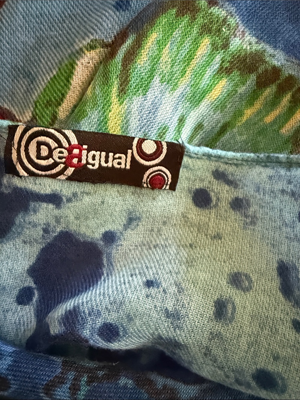 Desigual Blue Green Patterned scarf Abstract Splash Design